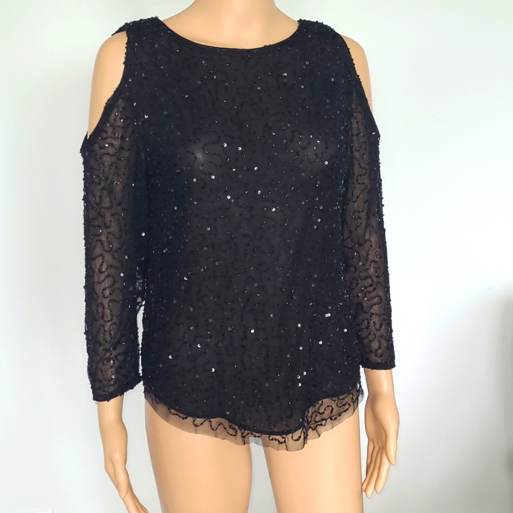 Zara Basic Sequin 3/4 Sleeve & Sleeveless Top size S